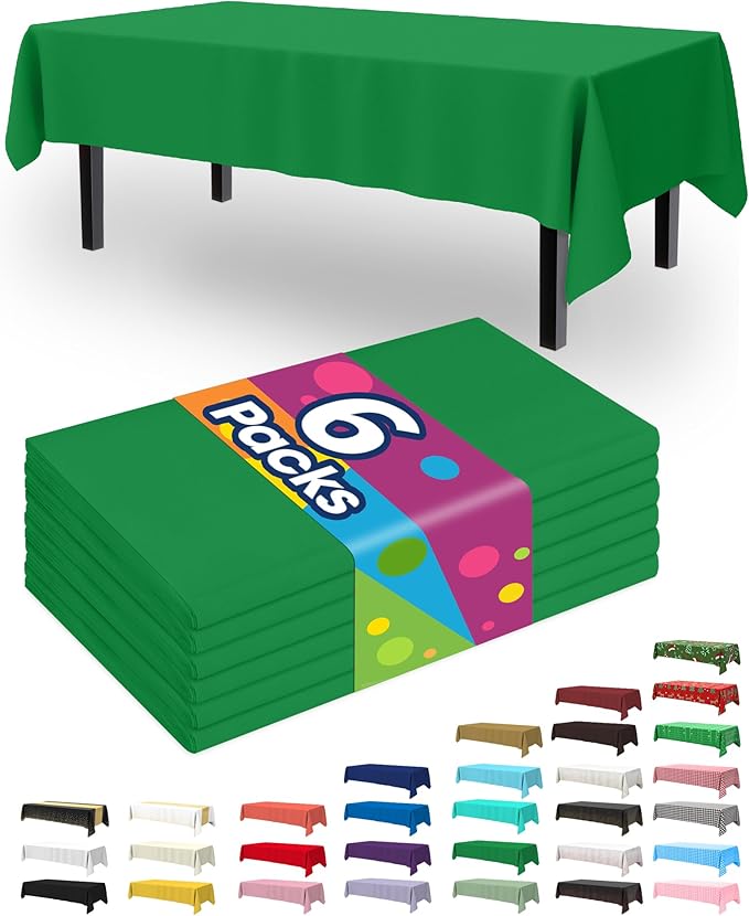 Pureegg Plastic Table Cloth Disposable 6 Pack, 54 x 108 Inch Table Cloths, St Patricks Day, Christmas Decorations, Tablecloths, Rectangle, Forest, Plastic Cover, Waterproof, Green