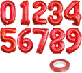 [10] 16" Number Red Foil Balloons 0-9 set, Mylar Aluminum Hanging Numbers for Valentine's day Romance Mother's day Wedding Graduation Birthday Party Decorations Christmas New Year eve (10 Pcs)