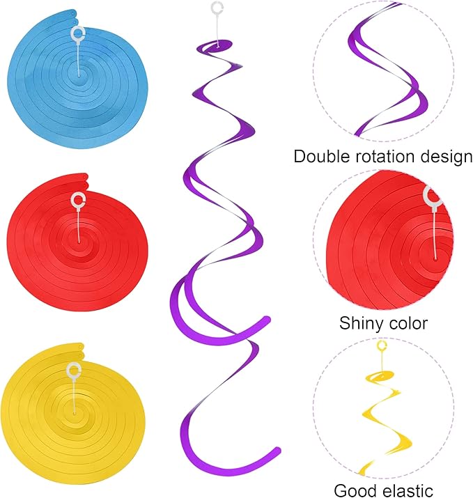 Colorful Ceiling Swirl Foil Decorations Hanging Plastic Streamer Themed Swirl Party Decoration for Wedding Thanksgiving Day Graduation Celebration, Pack of 28 (Multicolor 15)