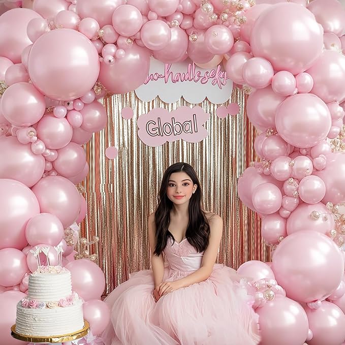 Pearl Pink Balloons Arch Kit - Double Stuffed Pastel Light Pale Pink Balloons Different Sizes 18/12/10/5 inch Pink Balloons Arch Kit for Valentines Day Bridal Shower Wedding Birthday Party Decoration