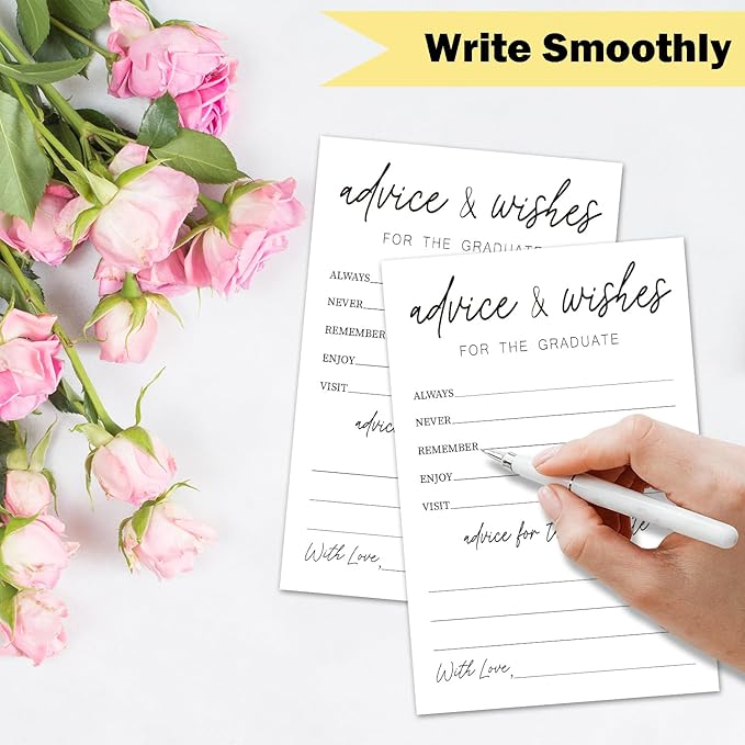 Black and White Advice and Wishes Cards for the Graduate Cards 4x6 Inch Minimalism Grad Party Game Card 20 Pcs Double Sided Grad Advice and Wishes Card for Graduation Party Decoration for College Y436