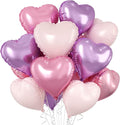 Pink Purple Heart Balloons, 10 Pcs Light Pink and Purple Heart Shaped Balloon, 18 Inch Pastel Foil Balloons for Girls Women Butterfly Brithday Bridal Baby Shower Wedding Valentines Party Decoration