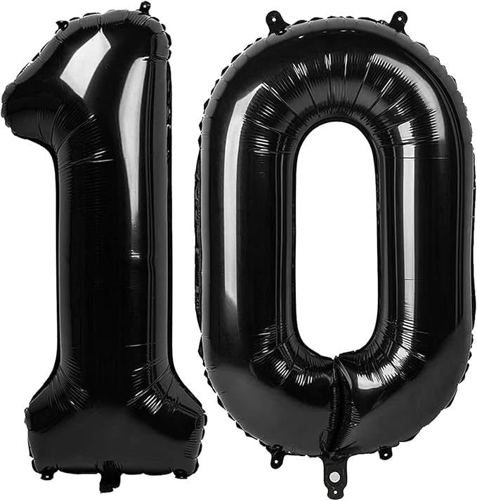 Number 10 Balloons, Balloons for Man Woman 10th Black Birthday Party Decoration, 40 Inch Foil Number Ballon for 10, 100 Anniversary, Bridal Shower, Graduation, Halloween, New Year