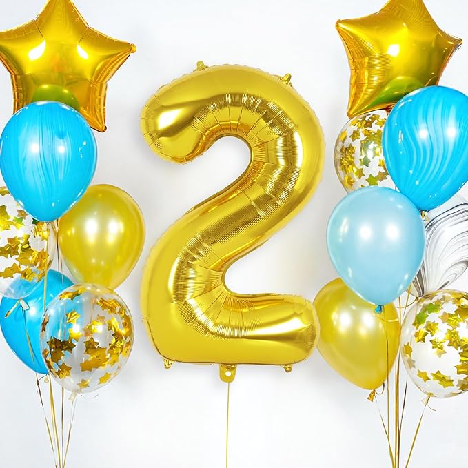 Gold Number 2 Balloon 40 Inch, Big Large Foil Helium Number Balloons, Jumbo Giant Mylar Number 2 Balloons for 2 Year Old Birthday Party Decorations Supplies Anniversary
