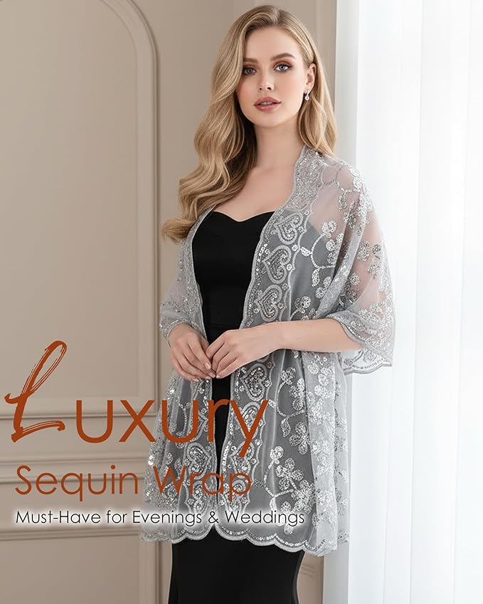 Gossifan Shawls and Wraps for Evening Dresses Sheer Women Elegant Glitter Shawls Soft Sparkly Wedding Bridal Scarf