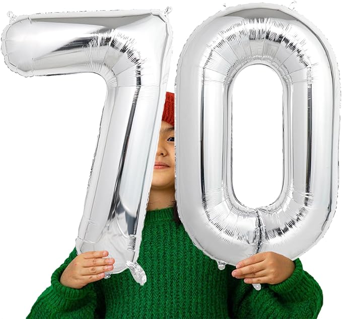 Number Balloons Silver Party Balloon - Giant Number 70 Balloon, 40 Inch Large Balloon for 70th Birthday Decorations, Silver Party Supplies for Anniversary