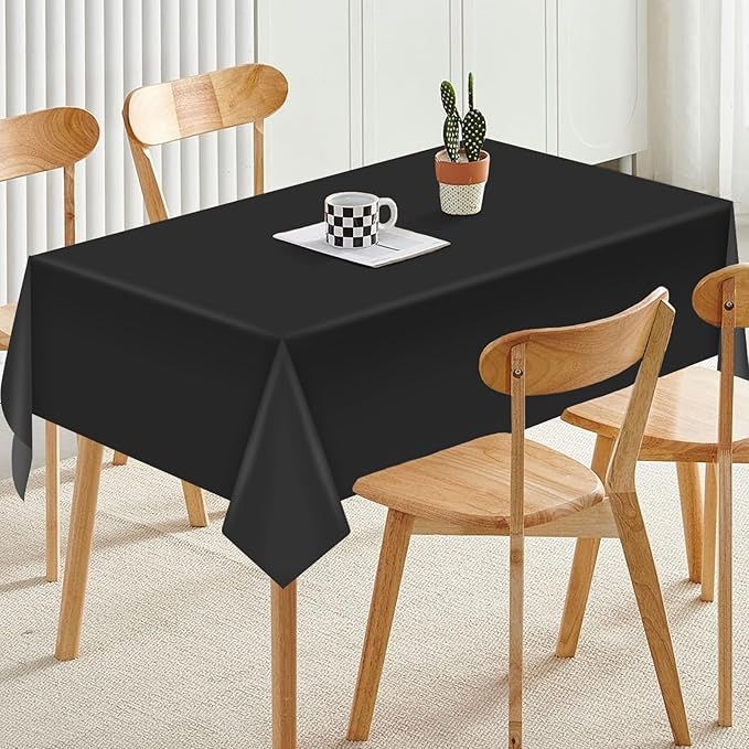 Hxezoc 3 Pack Black Disposable Plastic Tablecloths, 54 x 108 Inches Waterproof Table Cover for Wedding Birthday Party Baby Shower Decorations Outdoor Indoor Party Supplies