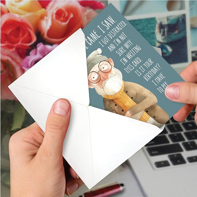 NobleWorks - 1 Funny Birthday Greeting Card w/ 5 x 7 Envelope For Men, Him, Senior - Bday Got Distracted C8650BDG