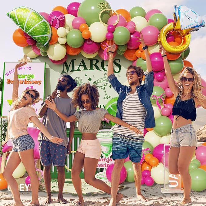 Margs And Matrimony Bachelorette Party Decorations 148Pcs Margarita Tropical Balloon Arch Garland Kit Lime Lemon Diamond Ring Flamingo Balloons Martini Birthday Mexican Fiesta Wedding Bach Decor