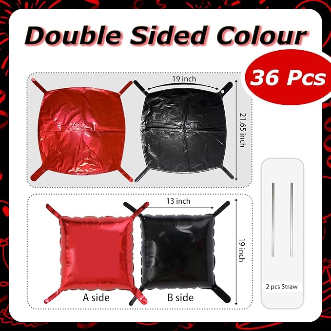 36PCS Square Foil Balloon Wall Backdrop,19 inch Double-Sided Metallic Balloons for Party,Wedding,Anniversary,Birthday,Graduation,Halloween,Shiny Balloon Decor (Black&Red)