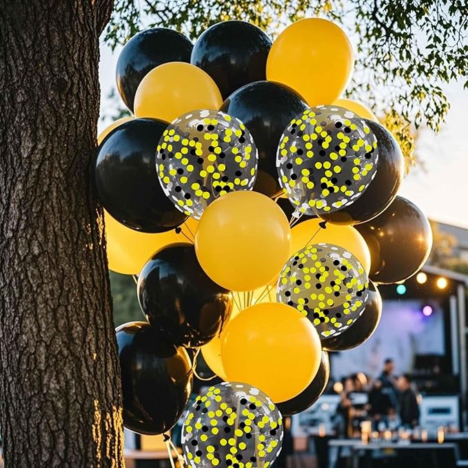 Yellow Black Balloons with Confetti Balloons 12 inch Latex Balloons 80 Pcs for Wedding Birthday Baby Shower Party Decorations