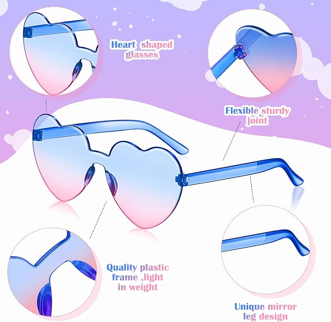 Frienda 8 Pairs Heart Shaped Sunglasses for Women Rimless Heart Glasses Candy Color Sunglasses for Party Favor