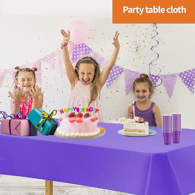Party Dimensions Purple Disposable Plastic Tablecloth for Rectangle Tables (48 Pack) Premium Decorative Table Cloths for Parties, Events & Weddings, Indoors & Outdoors, 54 x 108 inche