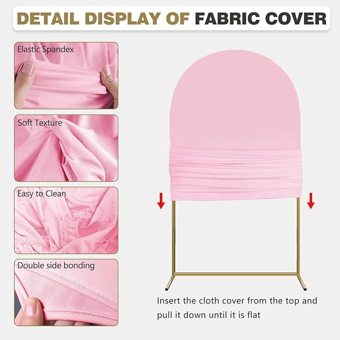 Arch Backdrop Stand and Cover Set, 3 Metal Balloon Arch Backdrop 7.2ft 6.6ft 6ft, Gold Arched Stand Frame for Wedding, Parties,Birthday, Backdrop Decorations (Pale Pink,7.2ft+6.6ft+6ft)