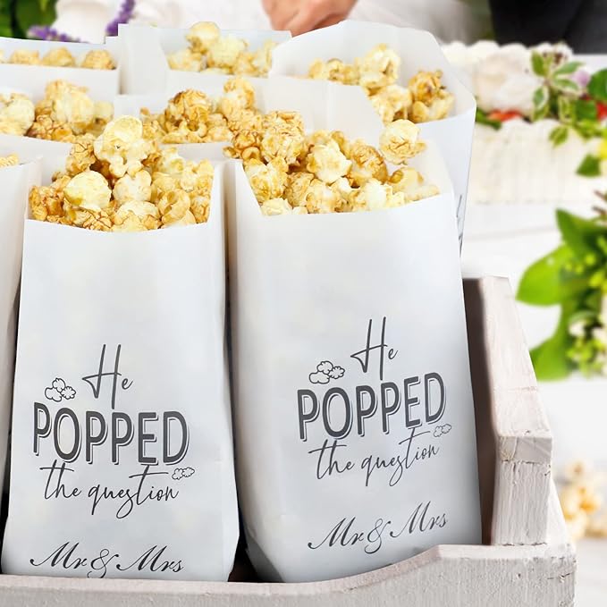 He Popped the Question Popcorn Engagement Party Favors Popcorn Bags,Wedding Bridal Shower Engaged Goody Snack Treat Bags Grease Resistant