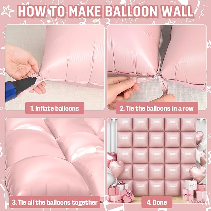 Pastel Pink Square Foil Balloons Wall, Double Sided Cream Light Baby Pink Balloons Tunnel Arch Kit Backdrop for Baby Shower Girls Birthday Bridal Princess Bachelorette Wedding Party Decorations
