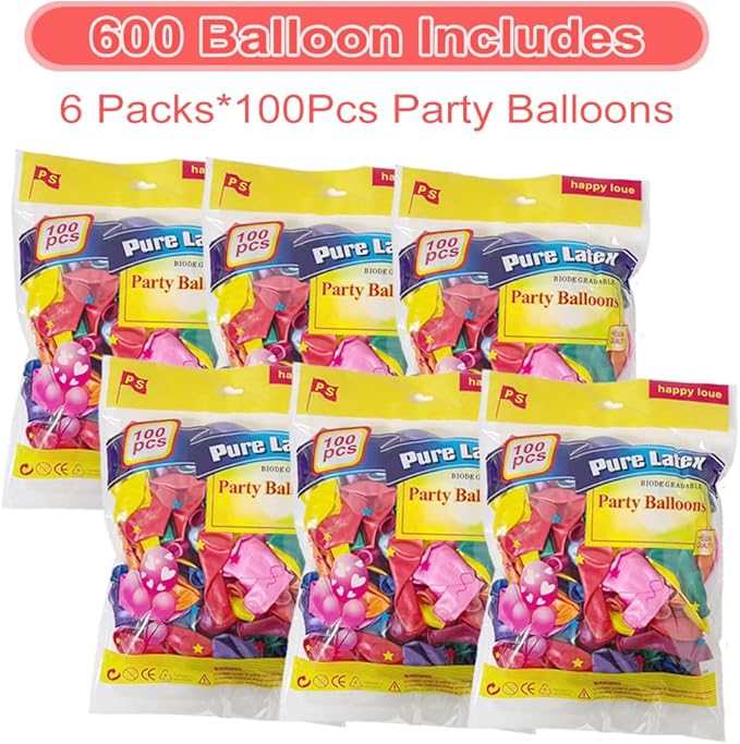 600 Pcs Balloons Assorted Color, Rainbow Birthday Balloons Bulk Pack of Strong Latex Balloon for Birthday Wedding Anniversary Party Decorations