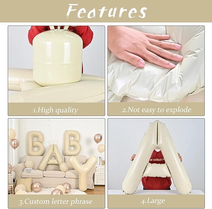 Biapian 40 Inch WILD Letter Balloons, Big Beige WILD Foil Balloon, 4 Pcs Ivory Sand White Giant Alphabet Foil Aluminum Balloon Helium for Kids Boys Girls Birthday Baby Shower Wild Party Decoration