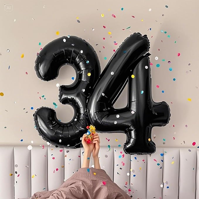 40 Inch Black Number 34 Digital Balloon,Jumbo Mylar Foil Helium Balloon for 34 Balloons for Birthday Party,Wedding Anniversary Party Decorations