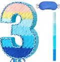 WERNNSAI Number 3 Piñata - Ombre Blue Three Piñata Birthday Party Game with Stick Blindfold for Kids Boys Girls 3rd Birthday Party Decorations（16.3" x 11.2" x 3")