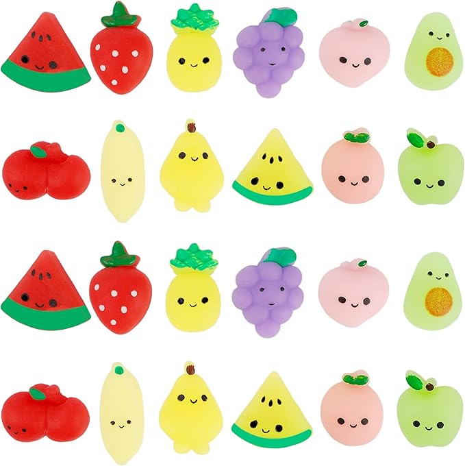 24 Pcs Squishy Toys, Fruits Mochi Squishies, Mini Kawaii Stress Relief Toys Party Favors for Kids Adults Birthday Gifts Classroom Prizes