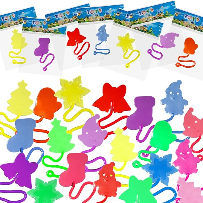 28pcs Christmas Sticky Hands Toys for Kids, X-mas Styles Stretchy Toys for Christmas Stocking Stuffers, Gifts, Pinata Fillers, Party Favors for Kids