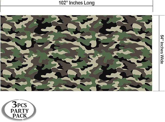 AnapoliZ Army Plastic Tablecloth | 3 Pcs Pack (54” Inch Wide x 102” Inch Long) | Rectangular Camouflage Table Cover | Military Party Table Decorations | Camo Party Plastic Table Cover