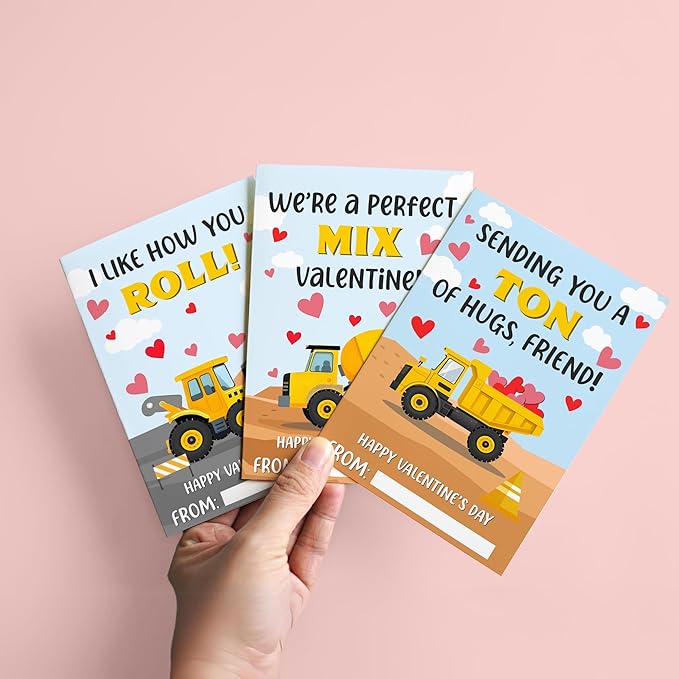 Pawzity 36 Packs Valentines Day Cards for Kids - Construction Valentines Day Gifts for Kids Classroom School Party Favors Boys Toddlers - 3.2''x 4.7'' Construction Excavator Card & Envelopes, Stickers