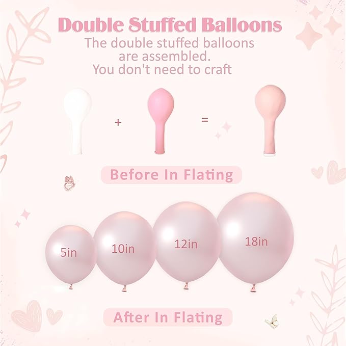 Pink Balloon Arch Kit, 108Pcs Double Stuffed Balloon Arch Garland Kit Include Pearl Pink Macaron Pink White Balloons Clear Balloons for Birthday Wedding Baby Shower Bridal Party Decorations
