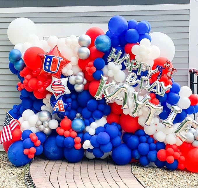 105pcs Red White Blue Balloons 12inch Party Latex Balloons for 4th of July Independence Day Graduation Anniversary Party Decorations