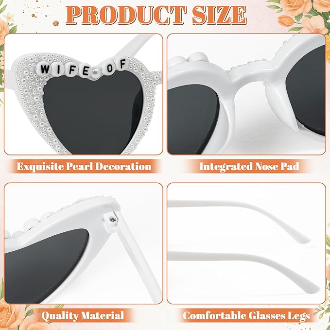 PANTIDE Bride To Be Sunglasses - Rhinestone Pearl Heart Shaped Sunglasses, Bachelorette Party Engagement Gift