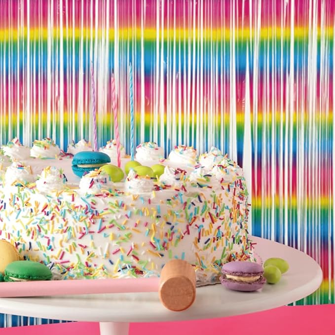 Pack of 2 Rainbow Fringe Curtains – Rainbow Tinsel Backdrop for Photo Booth, Birthday, Wedding, Baby Shower, Bachelorette, Christmas & Holiday Party Decorations