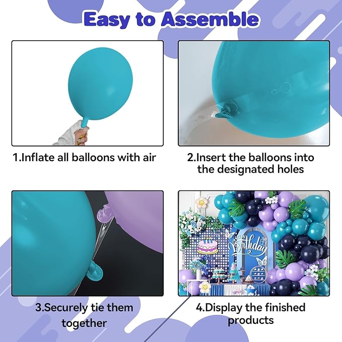 Teal Purple and Blue Balloon Arch Garland Kit, Navy Blue Purple Teal Balloons Garland Kit with Star Balloons for Birthday Hawaii Tropical Party Supplies Video Gaming Baby Shower Party Decorations