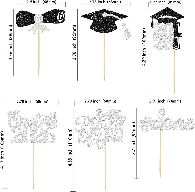 Gyufise 24Pcs Graduation Cupcake Toppers 2026 Silver Glitter Class of 2026 Cupcake Toppers Supplies So Proud of You Congrats Grad Cap Diploma Cupcake Picks for Graduation Party Decorations