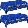 Gatherfun 2026 Graduation Decorations : 2-Pack Congrats Grad Disposable Tablecovers - Class of 2026 Blue Themed Table Cloths, for Graduation Party Supplies & Graduation Backdrop, 54" X 108"