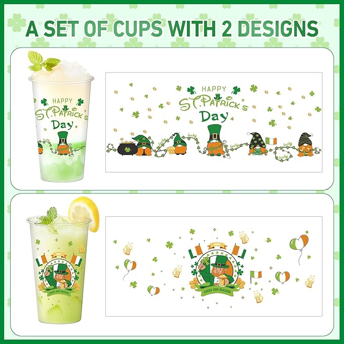 St. Patrick's Day Disposable Cup 50 Pcs 16 oz Irish Festival Plastic Cups. St. Patrick's Day Lucky Shamrock Green Plastic Disposable Cup. St Patty's Day Party Decor Supplies for Beer Beverage