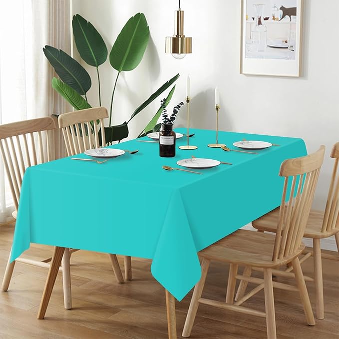 QIKSION Teal Plastic Table Cloth Disposable 3 Pack, 54 x 108 Inch Tablecloths for Easter Party, Summer, Turquoise Rectangle Table Cover