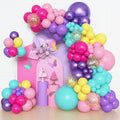 Amandir 153pcs Purple Blue Pink Balloon Garland Arch Kit, Different Sizes 18 12 10 5 inch Teal Yellow Latex Metallic Confetti Balloons for Magic Birthday Engagement Party Decoration