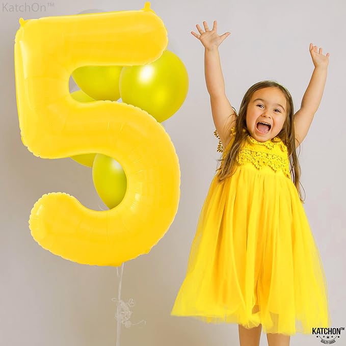KatchOn, Yellow Number 5 Balloon - Giant, 40 Inch | Yellow 5 Balloon, 5th Birthday Decorations for Boys | 5th Birthday balloon for 5 Year Old Birthday Decorations, Anniversary