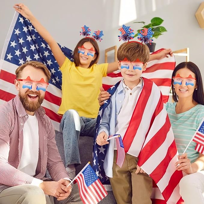 Semato 2 PCS Patriotic Party Accessories 4th of July Headband and Red White Blue Star Sunglasses