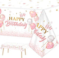 3 Pieces Pink Rose Gold Tablecloth for Rose Gold Birthday Decoration Plastic Disposable Party Table Covers for Rectangle Tables Girl Women Parties Happy Birthday Wedding Party Favors, 54 x 108 Inches