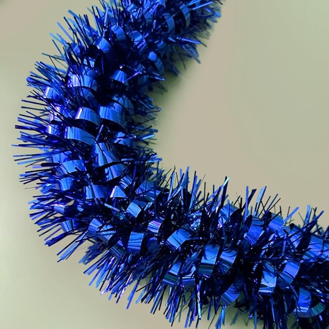 33Ft Christmas Tinsel Garland Shiny Thick Tinsel Xmas Tree Decorations Metallic Twist Foil Garland for New Year Parties Birthday Party Parade Floats Halloween Indoor Outdoor Supplies - Blue