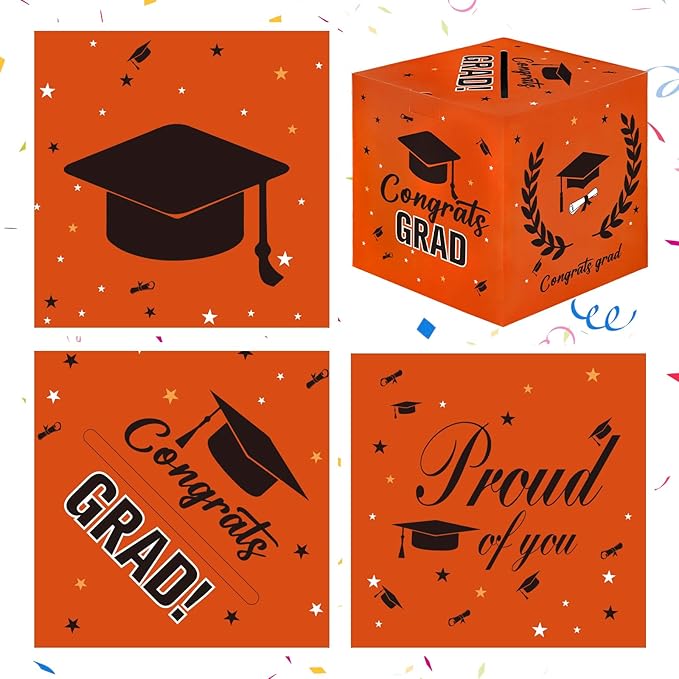 Graduation Card Box, 2026 Graduation Party Decorations, Card Boxes for Graduation 2026, Graduation Box Holder, Grad Box for Gift and Cards, Card Box for Graduation Party Supplies Party Favors, Orange