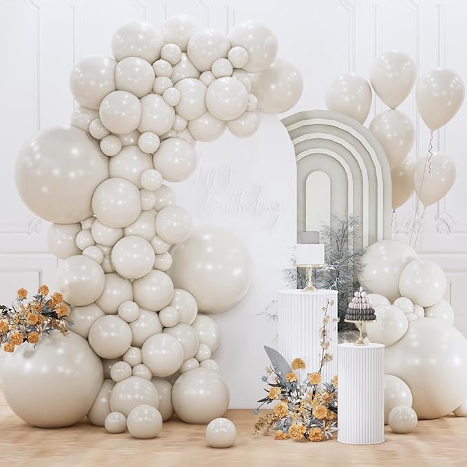 PartyWoo White Sand Balloons 152pcs Different Sizes of 18 12 10 5 Inch Off White Beige Cream Ivory Boho Neutral Balloon Arch Kit Garland for Wedding Baby Shower Birthday Party Decorations White-F12