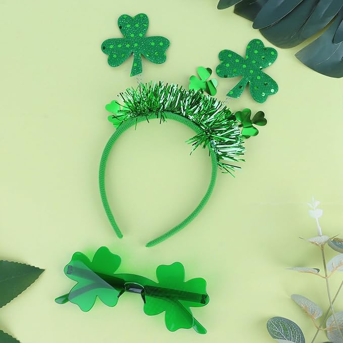 Semato St. Patrick’s Day Headband with Green Clover Sunglasses for St. Patrick’s Day Accessories Shamrock Irish Carnival Party Favors