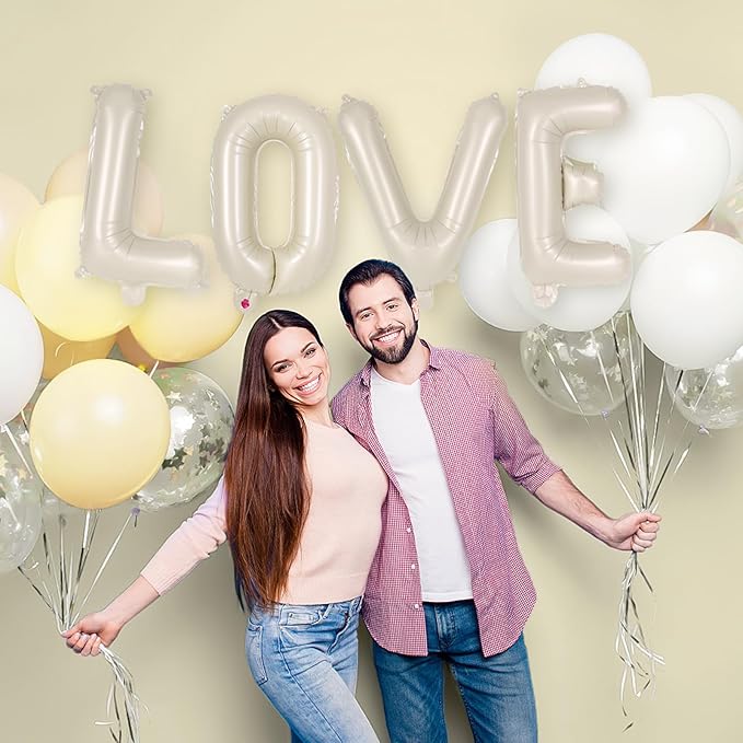 26 Pcs Cream Letter Balloons,16 Inch Foil Alphabet Letter Balloons,Letter A-Z Balloon Banner Custom Phrase Balloon for Birthday Party Wedding Anniversary Decoration (Cream 26pcs)