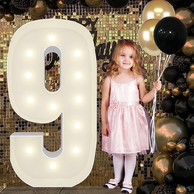4FT Marquee Light Up Numbers Pre-Cut Frame Giant Marquee Numbers 9, Mosaic Numbers for Balloons, 19th 29th 90 Birthday Decorations for Women Men, 90th Anniversary Decorations, Party Decor