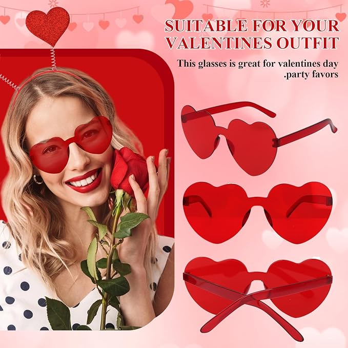 Semato valentines Day Headband with Red Heart Sunglasses for Valentines Day Accessories Galentines Party Favors Halloween Costume