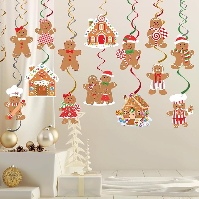 30pcs Gingerbread Party Decorations Hanging Swirls Christmas Gingerbread Streamers Decor for Christmas Birthday Party Supplies