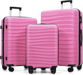 Hardside Luggage Sets, Lightweight Wave Suitcase with Spinner Wheels, PP Pink